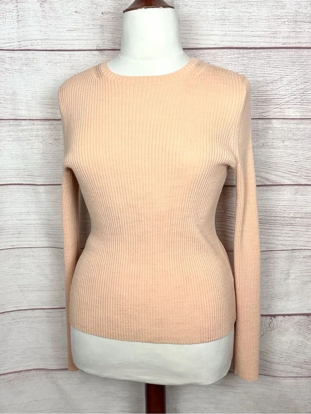 Vince Rib Knit Peach Sweater Pullover Crew Neck Wool Cotton Blend Women's XL